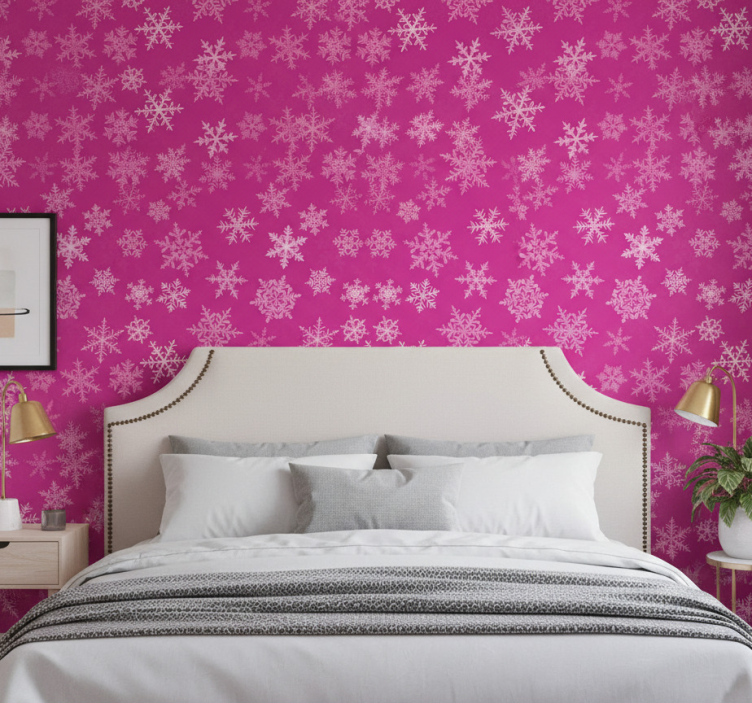 Papel pintado dormitorio copos de nieve rosa - TenVinilo