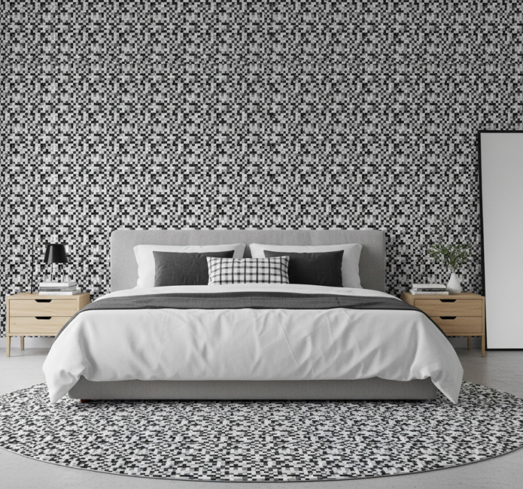 Papel pintado dormitorio diseño a cuadros en blanco y negro - TenVinilo