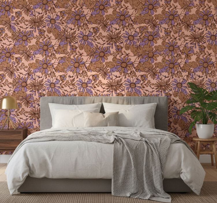 Papel pintado dormitorio diseño floral marrón africano - TenVinilo