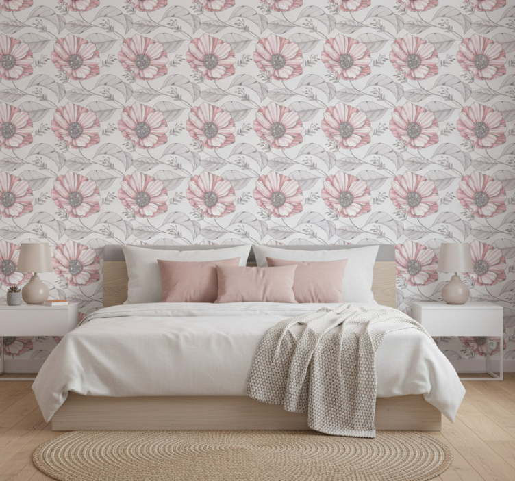 Papel pintado dormitorio diseño magnolia rosa elegante - TenVinilo