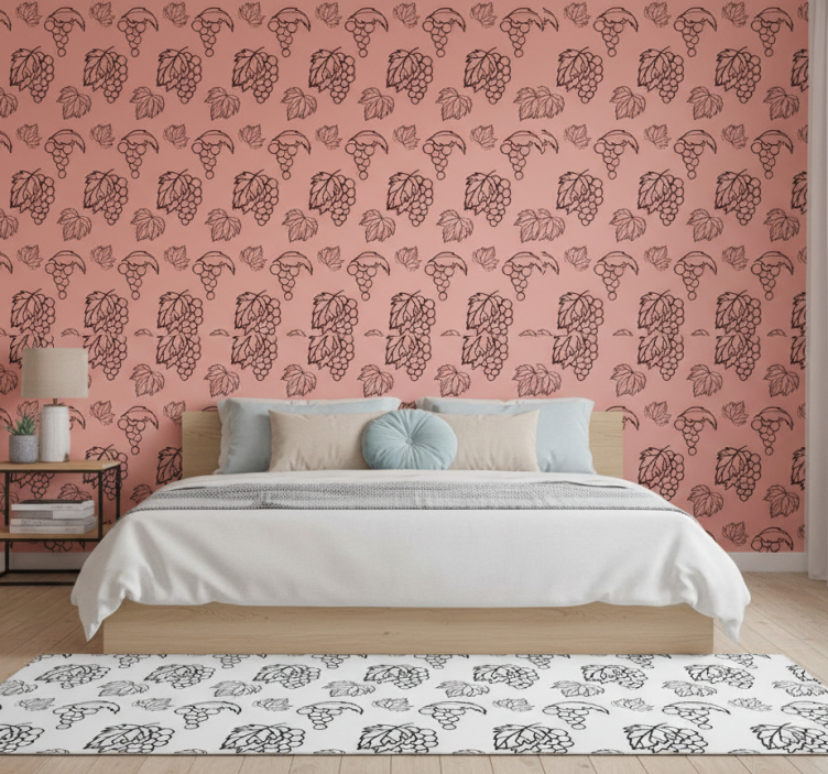 Papel pintado dormitorio diseño uvas rosas africanas - TenVinilo