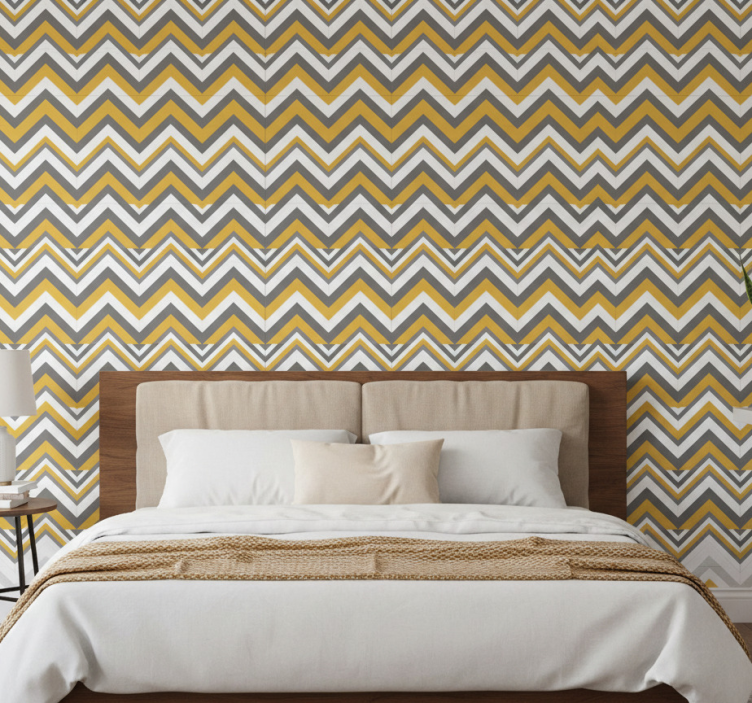 Papel pintado dormitorio estilo chevron - TenVinilo