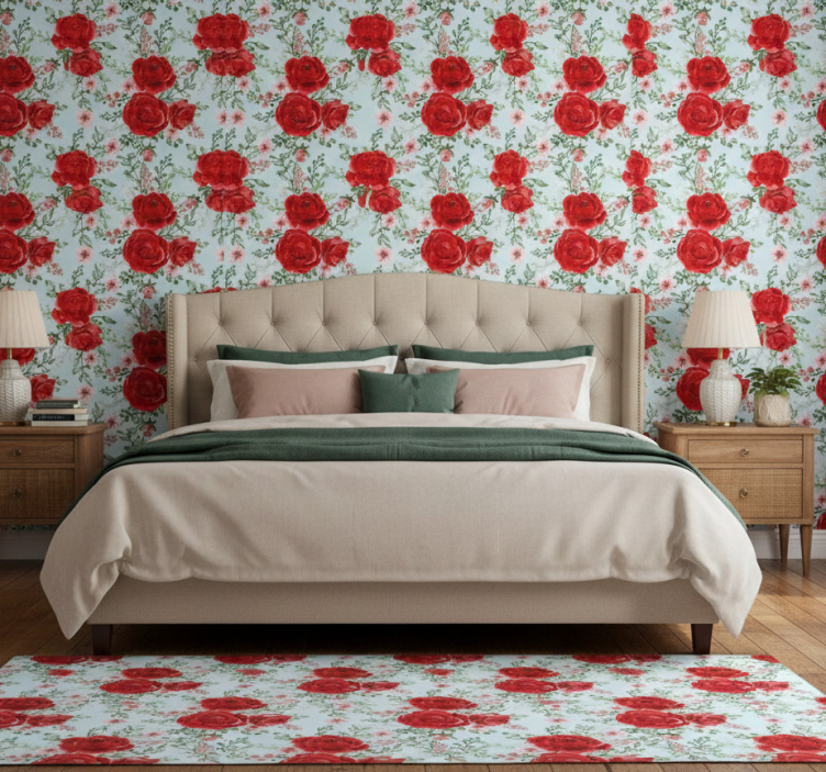 Papel pintado dormitorio estilo flores grandmillenial - TenVinilo