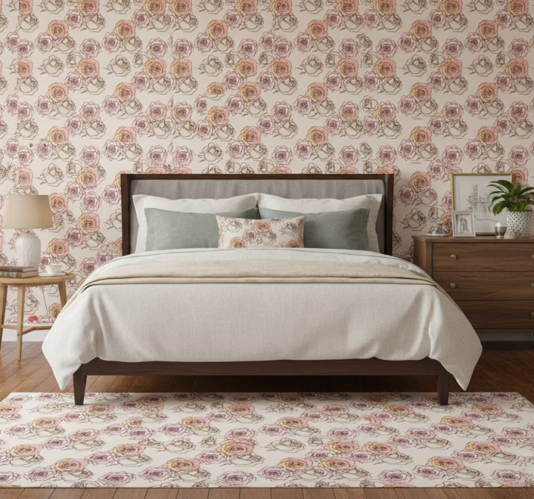 Papel pintado dormitorio estilo inglés con rosas - TenVinilo