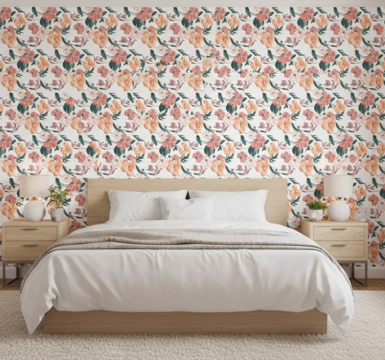 Papel pintado dormitorio flores pastel hermosas - TenVinilo