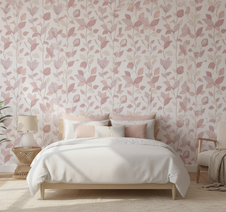 Papel pintado dormitorio flores rosadas - TenVinilo