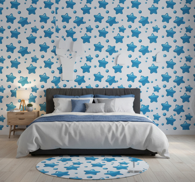 Papel pintado dormitorio globos estrella brillantes azules - TenVinilo