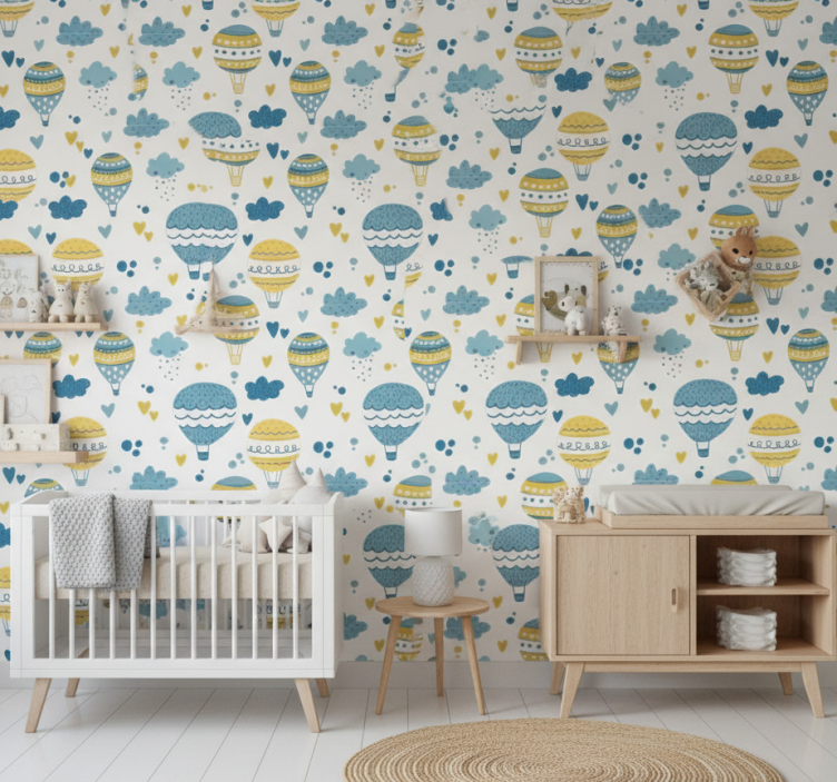 Papel pintado dormitorio globos y nubes de colores - TenVinilo