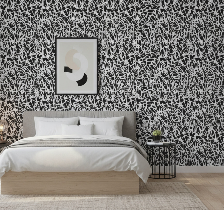 Papel pintado dormitorio graffiti en blanco y negro - TenVinilo