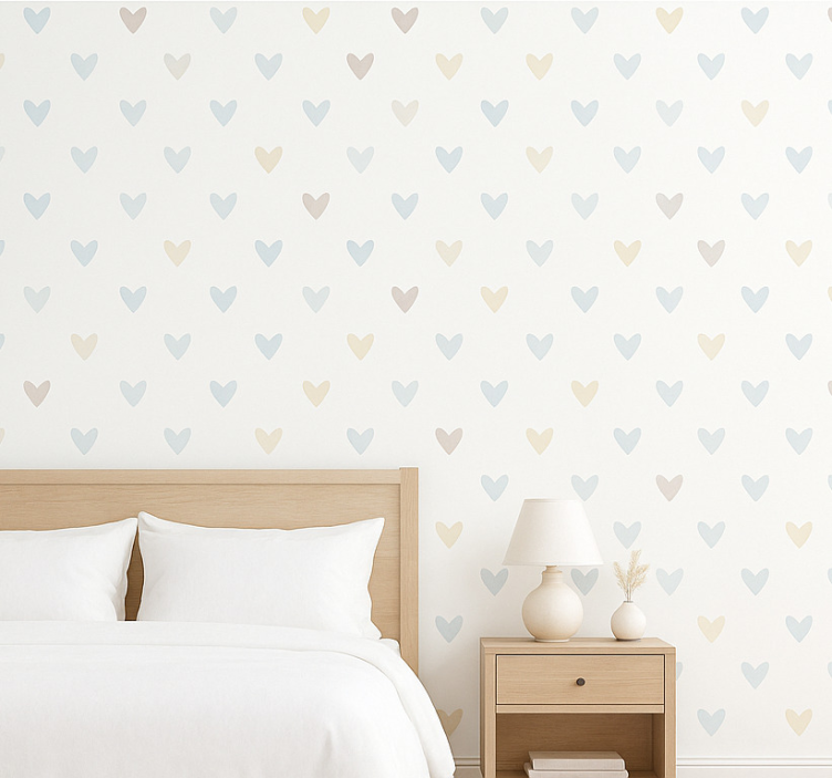 Papel pintado dormitorio matrimonio corazones acuarelados pastel - TenVinilo