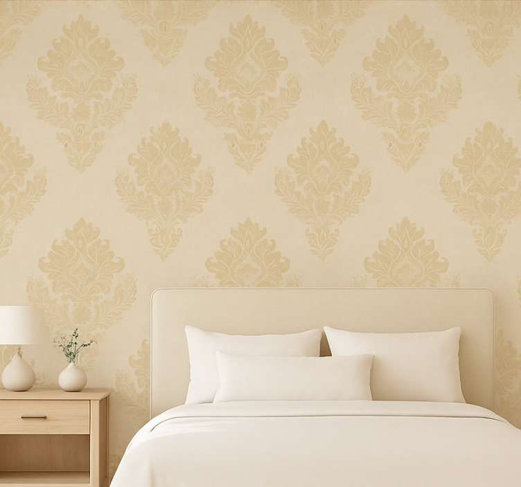 Papel pintado dormitorio matrimonio damasco beige clásico - TenVinilo
