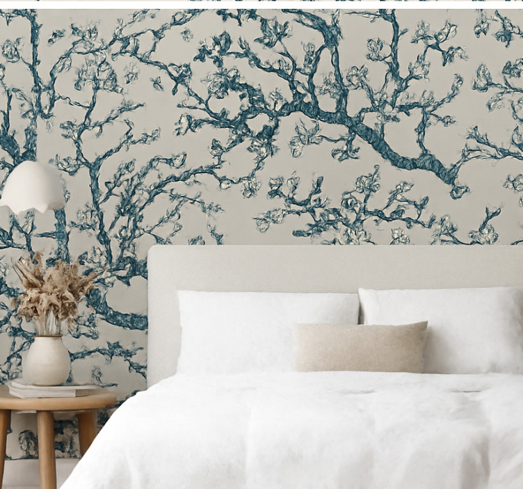 Papel pintado dormitorio matrimonio diseño de Árbol azul oscuro - TenVinilo