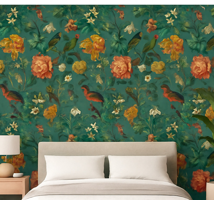 Papel pintado dormitorio matrimonio diseño floral oscuro - TenVinilo