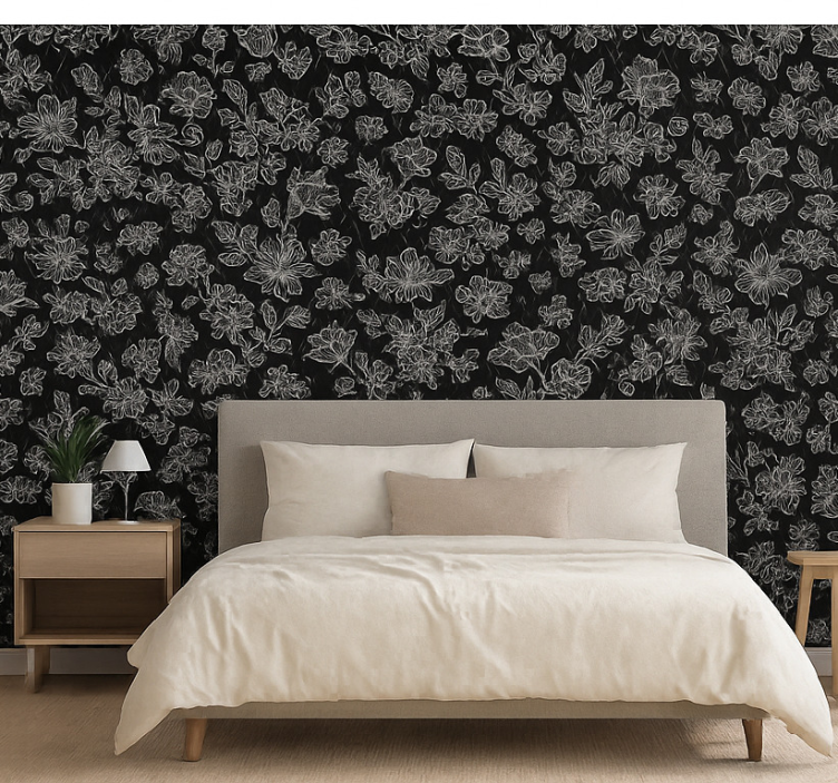 Papel pintado dormitorio matrimonio diseño floral oscuro - TenVinilo