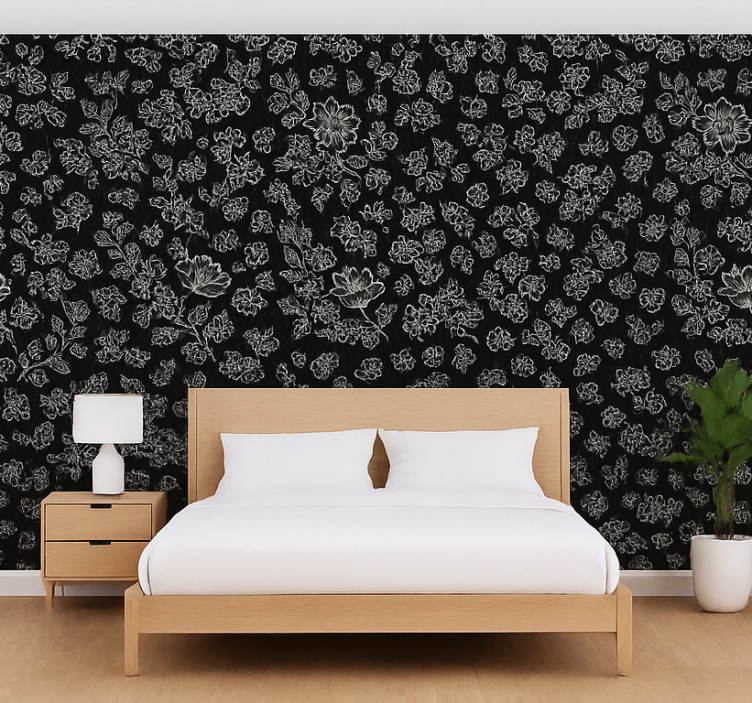 Papel pintado dormitorio matrimonio diseño floral oscuro - TenVinilo