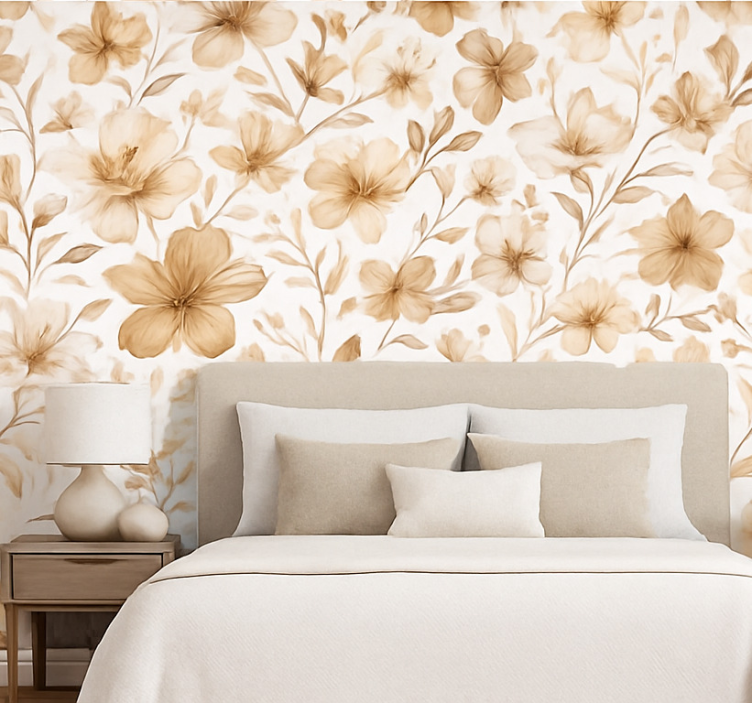 Papel pintado dormitorio matrimonio diseño floral realista - TenVinilo
