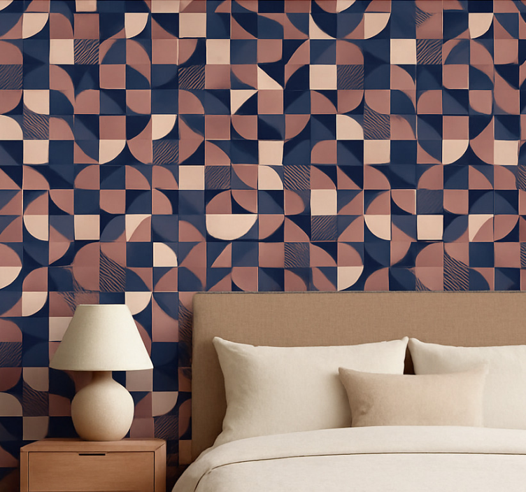 Papel pintado dormitorio matrimonio diseño geométrico púrpura - TenVinilo