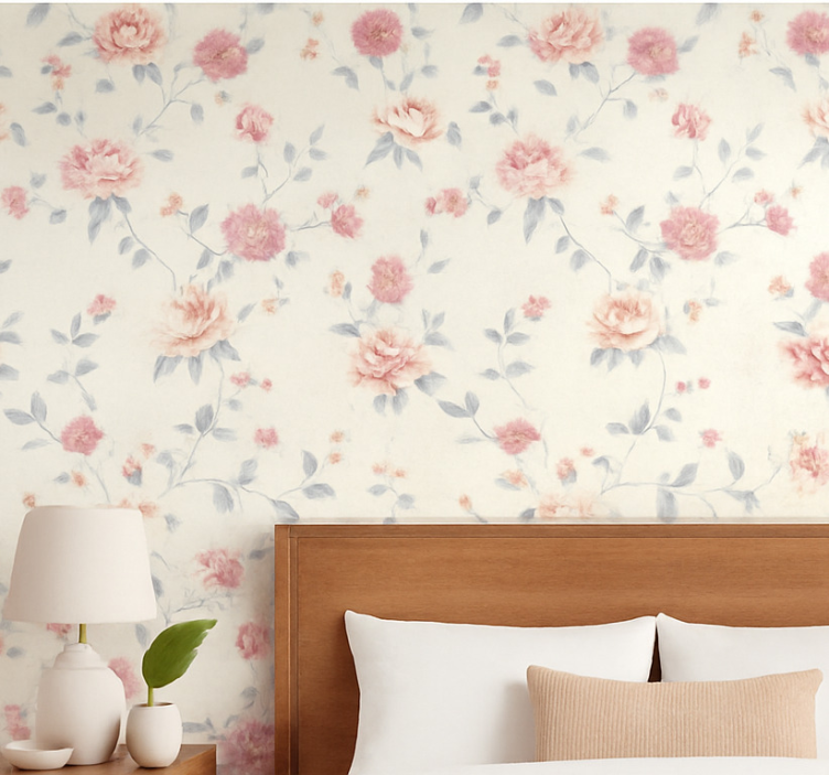 Papel pintado dormitorio matrimonio estampado floral - TenVinilo