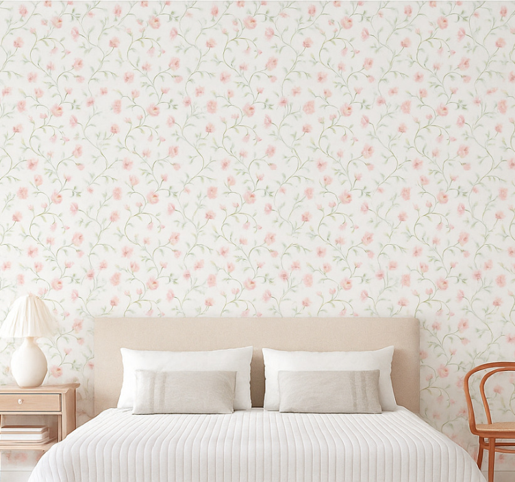 Papel pintado dormitorio matrimonio flor botánica rosa - TenVinilo