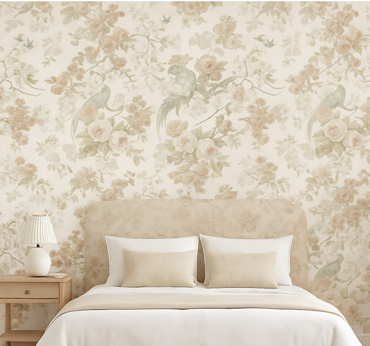 Papel pintado dormitorio matrimonio floral vintage - TenVinilo