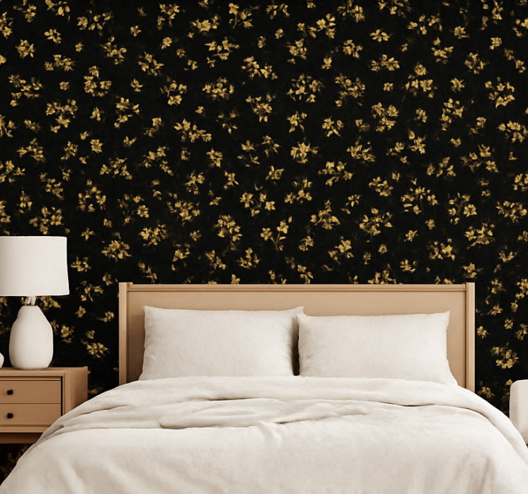 Papel pintado dormitorio matrimonio oscuro con flores dorado - TenVinilo