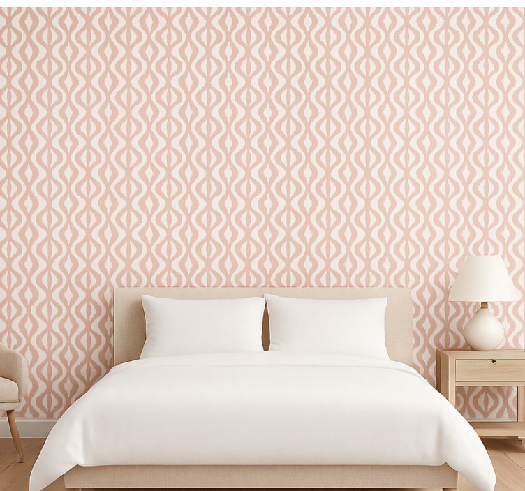 Papel pintado dormitorio matrimonio ikat geométrico rosa polvo - TenVinilo