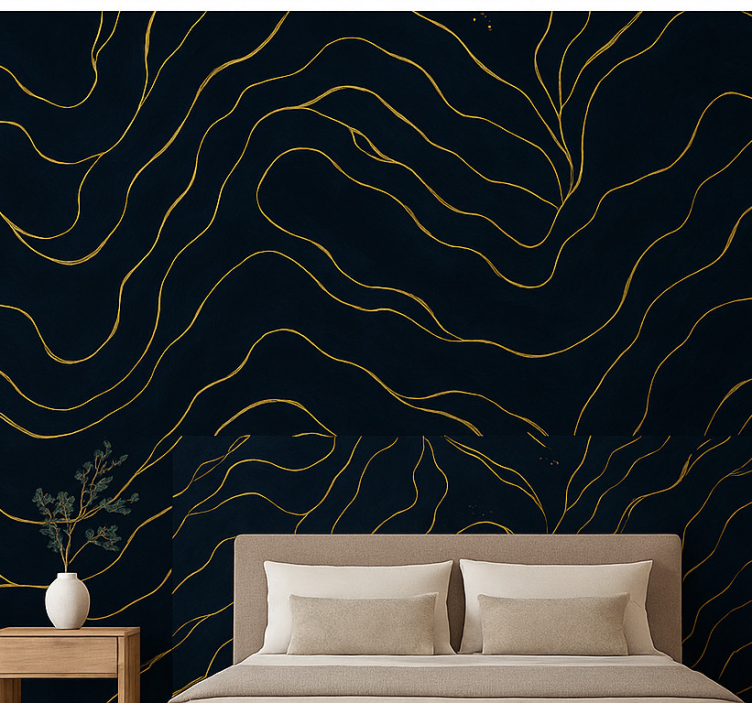 Papel pintado dormitorio matrimonio mármol azul y oro - TenVinilo
