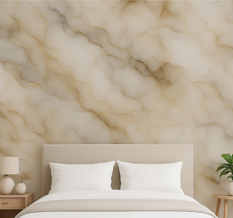 Papel pintado dormitorio matrimonio mármol con oro - TenVinilo