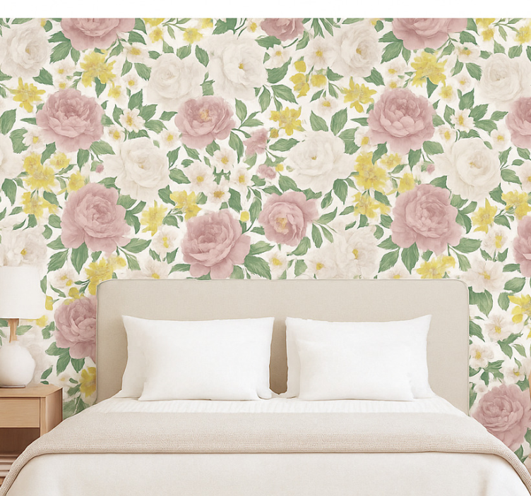 Papel pintado dormitorio matrimonio motivo botánico ahumado - TenVinilo