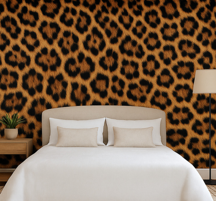 Papel pintado dormitorio matrimonio motivo leopardo esponjoso - TenVinilo