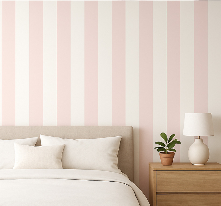 Papel pintado dormitorio matrimonio rayas rosa suave - TenVinilo