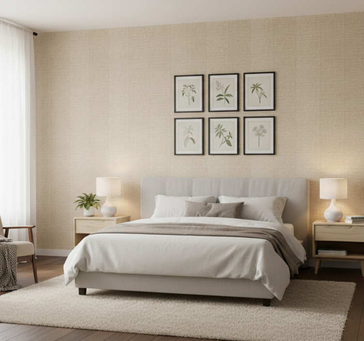 Papel pintado dormitorio matrimonio tela monocolor beige - TenVinilo