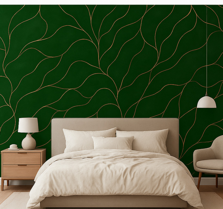 Papel pintado dormitorio matrimonio textura mármol verde y oro - TenVinilo
