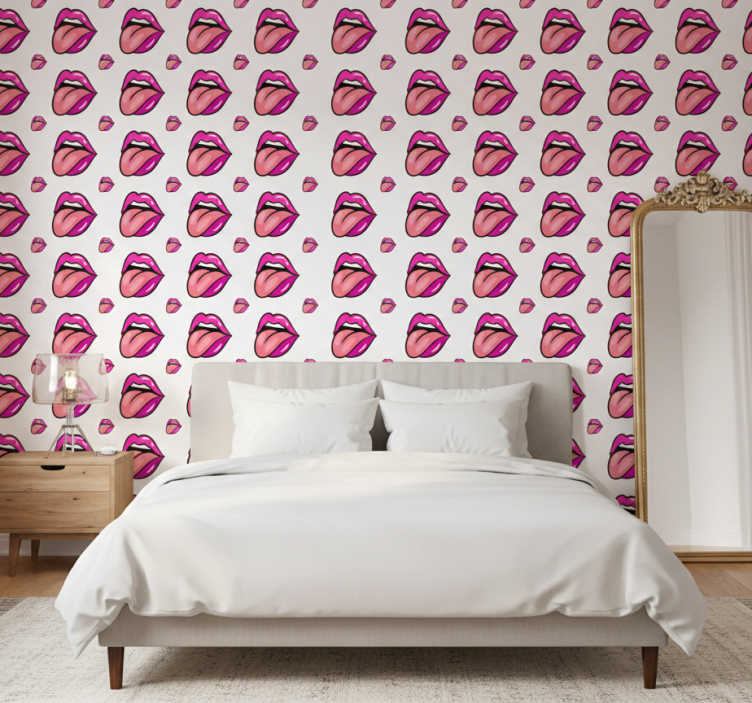 Papel pintado dormitorio motivo de labios divertidos - TenVinilo