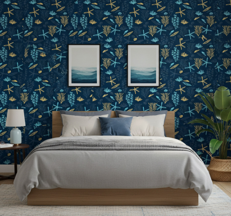 Papel pintado dormitorio motivo inspirado en coral - TenVinilo