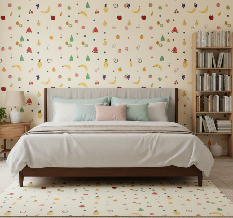 Papel pintado dormitorio patrón de frutas coloridas - TenVinilo
