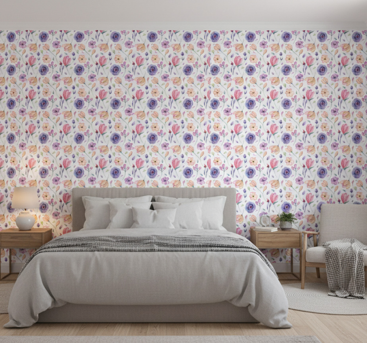 Papel pintado dormitorio patrón floral en flor - TenVinilo
