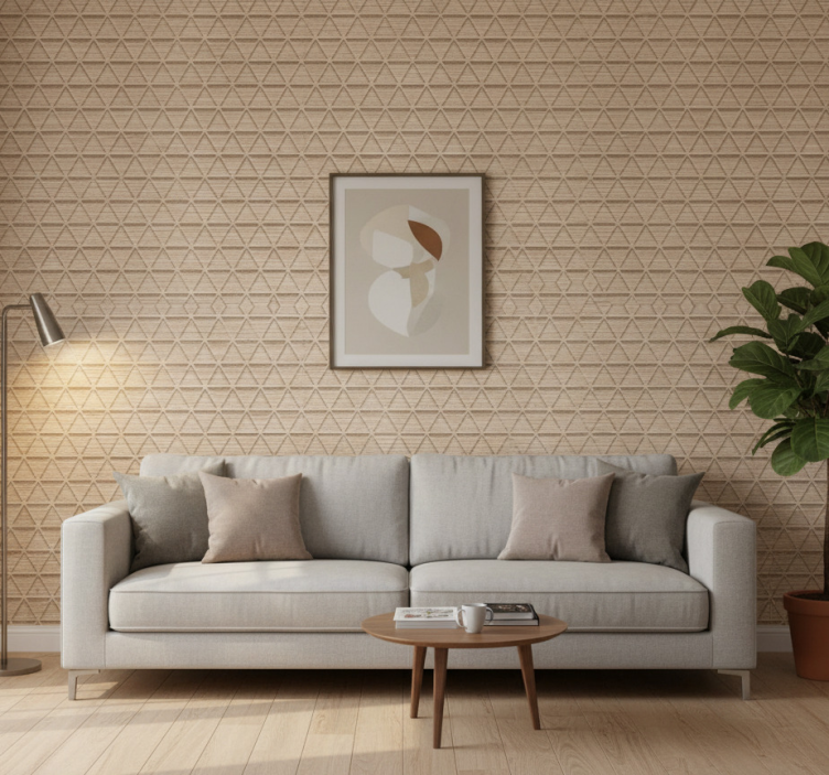 Papel pintado dormitorio patrón geométrico triángulo madera - TenVinilo