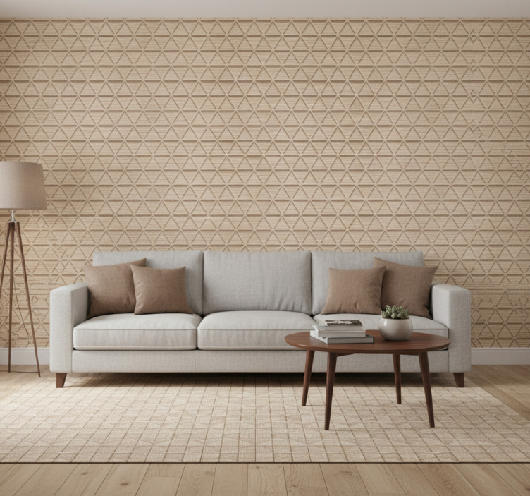 Papel pintado dormitorio patrón geométrico triángulos madera - TenVinilo