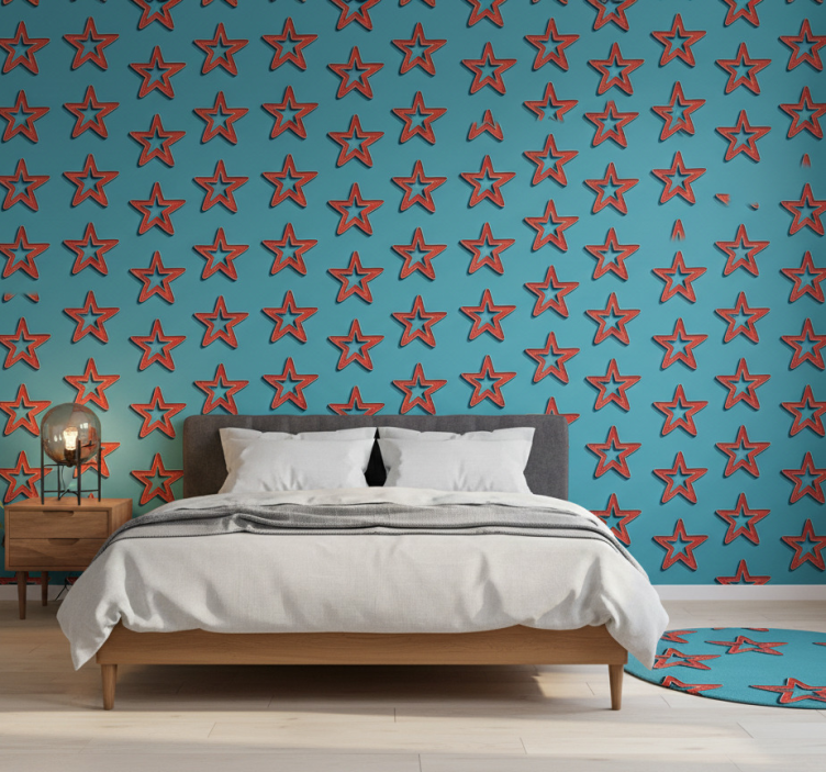 Papel pintado dormitorio patrón retro de estrellas - TenVinilo