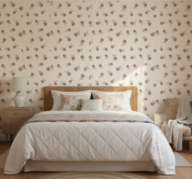 Papel pintado dormitorio patrón romántico vintage rosa - TenVinilo