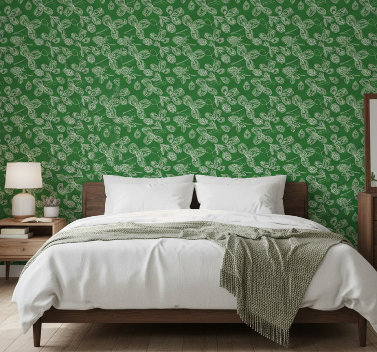 Papel pintado dormitorio rama de magnolia verde - TenVinilo