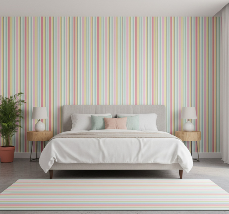 Papel pintado dormitorio rayas multicolor pastel - TenVinilo