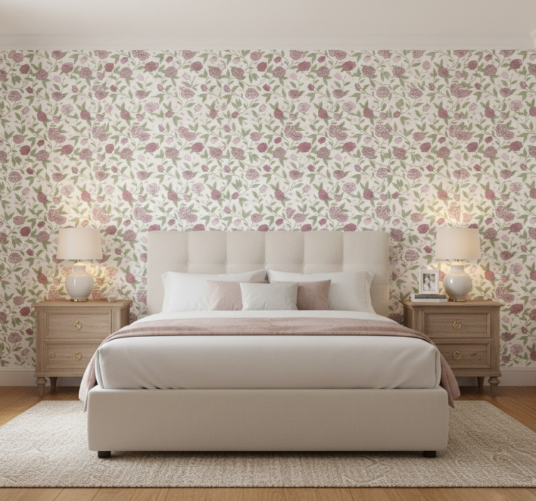 Papel pintado dormitorio rosas vintage rosa pálido - TenVinilo