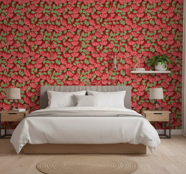Papel pintado dormitorio superposición gráfica floral - TenVinilo
