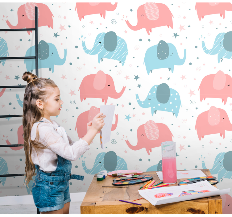 Papel pintado elefantes patrones juguetones - TenVinilo