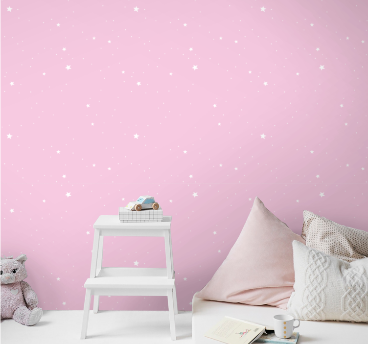 Papel pintado estrellas cielo nocturno rosa - TenVinilo