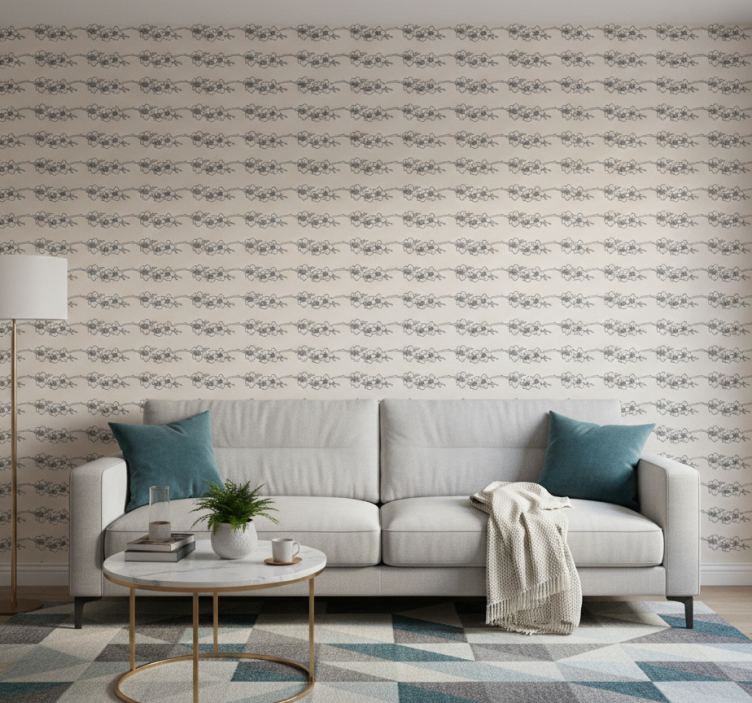 Papel pintado floral arte lineal de orquídeas - TenVinilo