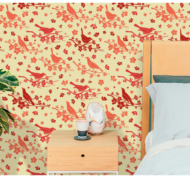 Papel pintado floral aviario ornamental - TenVinilo