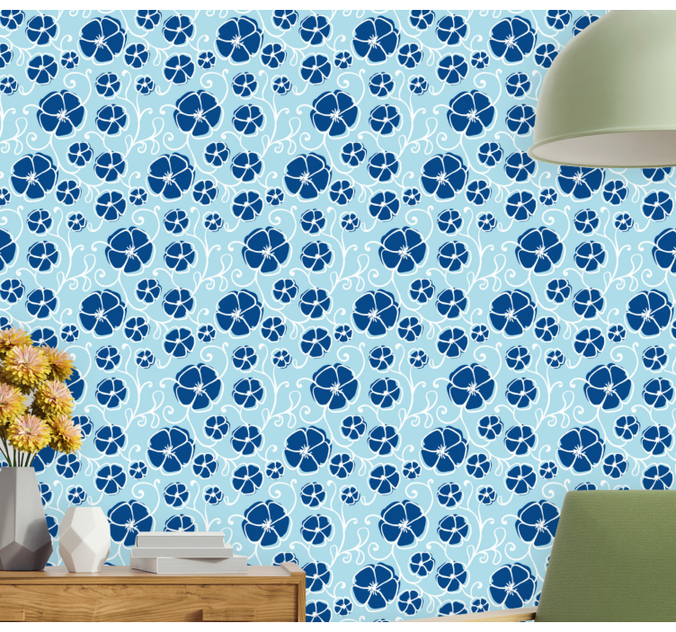Papel pintado floral azulejos florales azules - TenVinilo